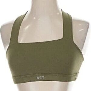 Set Active Halter Top Size XS Sport Bra Olive Green EUC